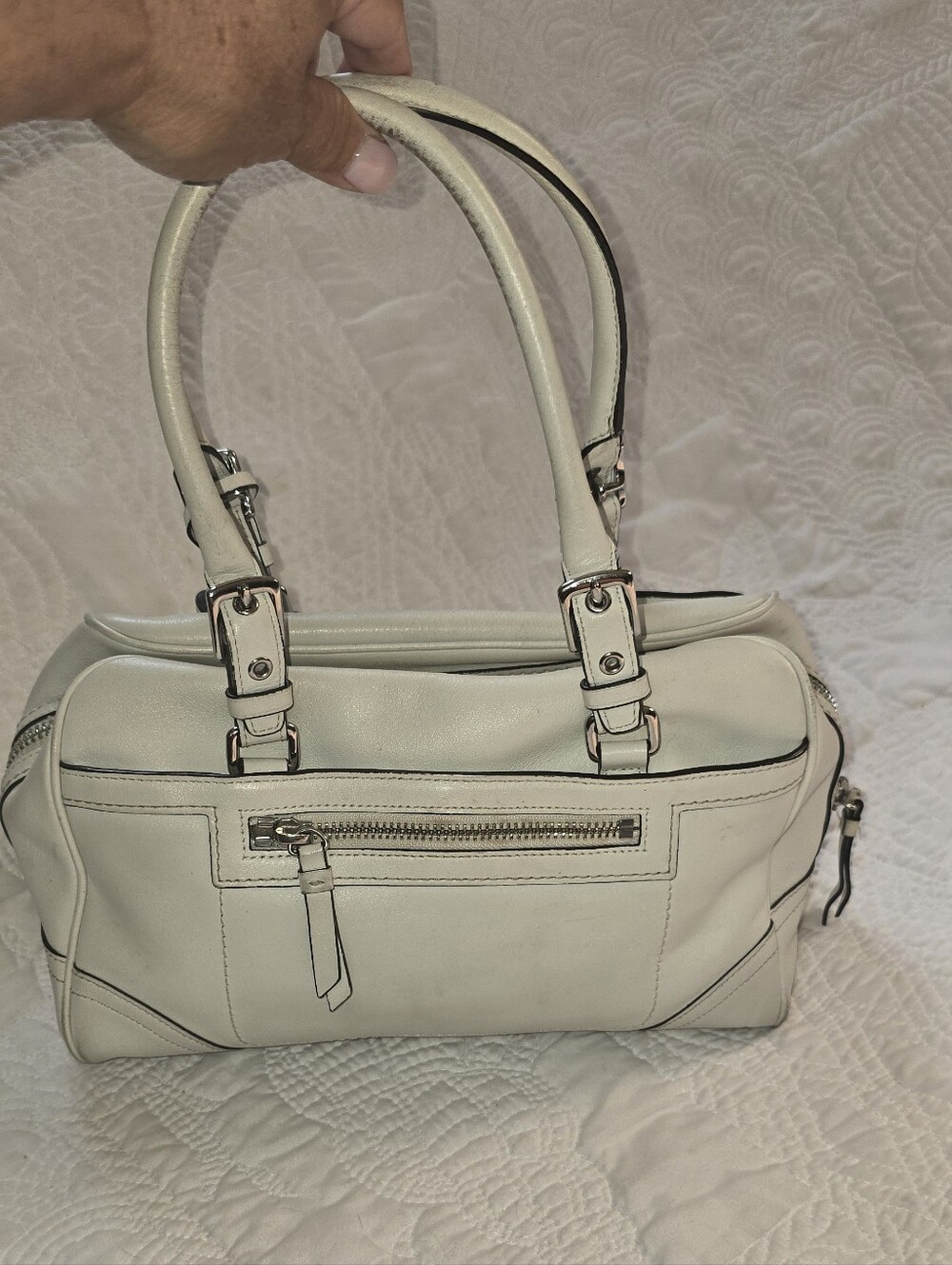 Coach Boston Leather Satchel Bag, Color: Chalk, Vintage